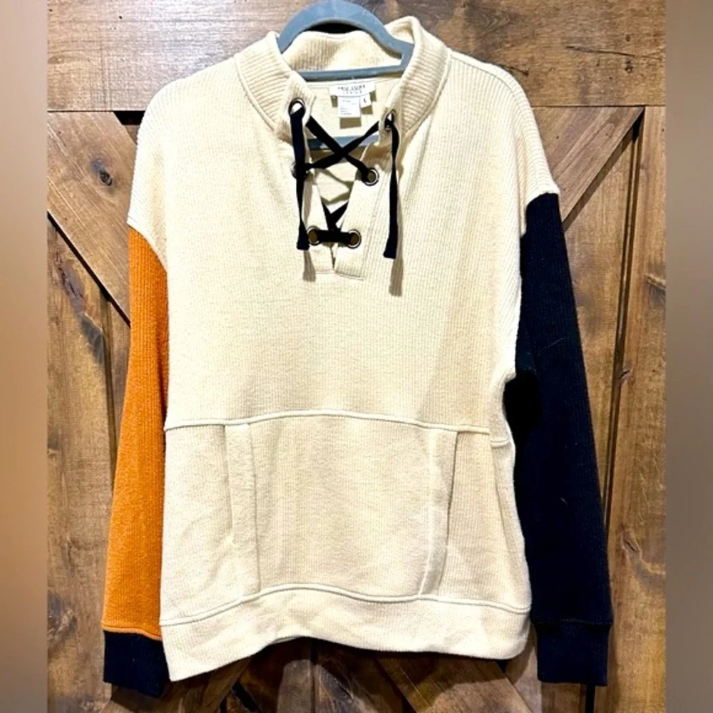 EUC Tru Lux Jeans Color Block Laced Neck Sweater Sz L - Picture 1 of 16